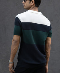 Olive & Navy Knit Stripe T-Shirt 100% Cotton