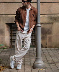 Brown Textured Overshirt 100% Cotton
