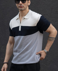 Grey & Navy Knit Stripe T-Shirt 100% Cotton