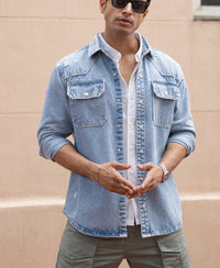 Blue Denim Regular Fit Full Sleeves Shirt 100% Cotton
