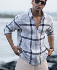 Grey Checks Zipper Shirt