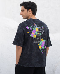 Black Washed Floral Print T-Shirt 100% Cotton