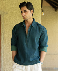 Teal Blue Tinted Zipper Shirt