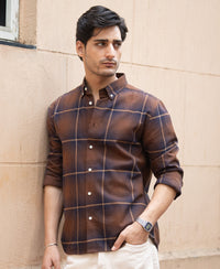 Brown Lightweight Checks Shirt 100% Cotton