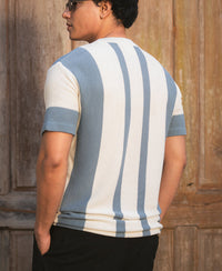 Grey Stripe Knit T-Shirt 100% Cotton