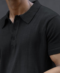 Black Ombre Knit Polo T-Shirt 100% Cotton
