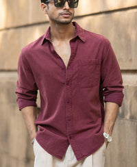 Burgundy Washed Structure Shirt 100% Cotton
