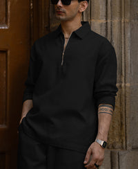 Black Structured Zipper Shirt 100% Cotton