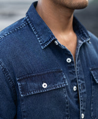 Dark Blue Washed Denim Full Sleeves Shirt 100% Cotton