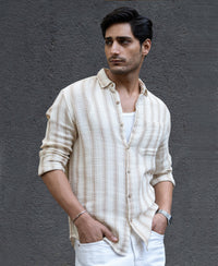 Cream & Beige Structured Stripe Shirt 100% Cotton