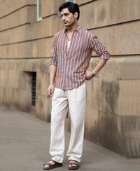 Brown Structured Striped Shirt 100% Cotton