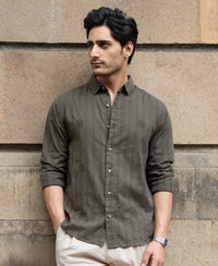 Olive Structure Embroidered Shirt 100% Cotton