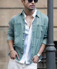 Mid Blue Washed Denim Shirt 100% Cotton