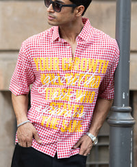 Red Micro Checks Printed Boxy Shirt 100% Cotton