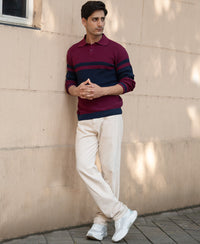 Wine Stripe Knit T-Shirt 100% Cotton