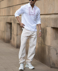 White Embroidered Kurta Shirt 100% Cotton