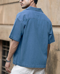 Mid Blue Embroidered Denim Shirt 100% Cotton