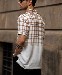Beige Checks Print T-Shirt 100% Cotton
