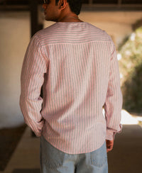 Pastel Pink Linen Blend Stripe Kurta Shirt