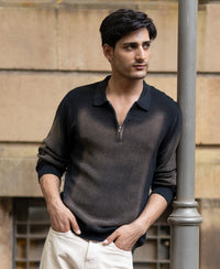 Black Sprayed Zipper Neck T-Shirt 100% Cotton