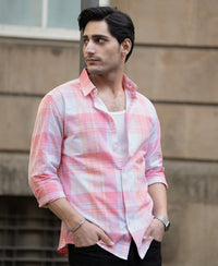 Peach Lightweight Summer Checks Shirt 100% Cotton