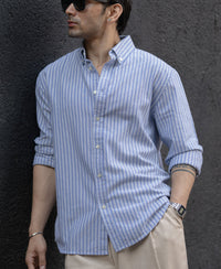 Blue Oxford Stripe Buttondown Shirt 100% Cotton