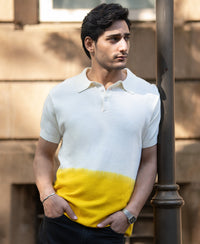 Yellow Ombre Knit Polo T-Shirt 100% Cotton