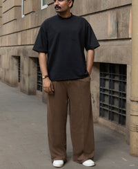 Brown Baggy Fit Pleated Trackpant