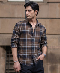 Brown Structured Checks Shirt 100% Cotton