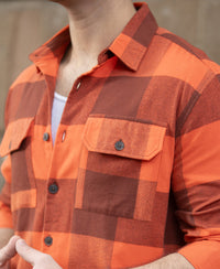 Rust Orange Checks Shirt 100% Cotton