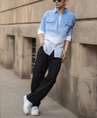 Blue Double Pocket Ombre Shirt 100% Cotton