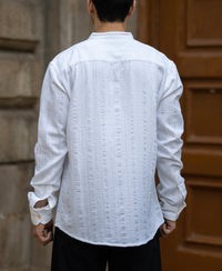 White Chinese Collar Structure Shirt