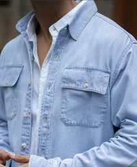 Blue Washed Denim Double Pocket Shirt 100% Cotton