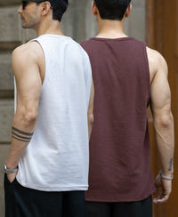 Brown & Off White Vest Combo (Pack Of 2) 100% Cotton