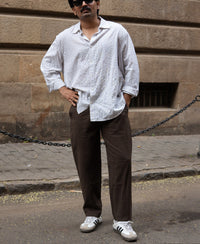 Brown Seersucker Cotton Pant