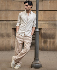 Blue & Beige Linen Stripe Shirt