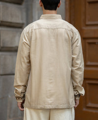 Beige Linen Blend Embroidered Shirt