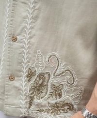 Beige Floral Embroidery Shirt 100% Cotton
