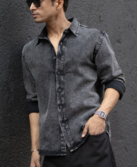 Charcoal Black Washed Denim Overshirt 100% Cotton