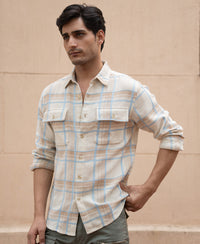 Beige Double Pocket Checks Shirt