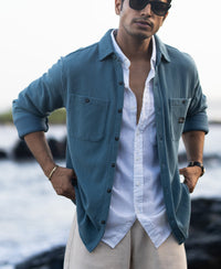 Grey Sky Knit Shirt With Pockets