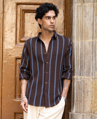 Dark Brown Structured Stripe Shirt