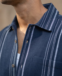 Navy Structured Striped Shirt 100% Cotton
