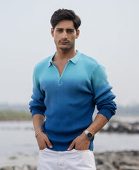 Blue Ombre Structure T-Shirt 100% Cotton