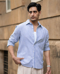 Blue Lightweight Regular Fit Stripe Shirt