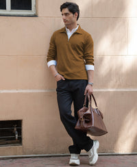 D Tan Contrast Collar Polo T-Shirt
