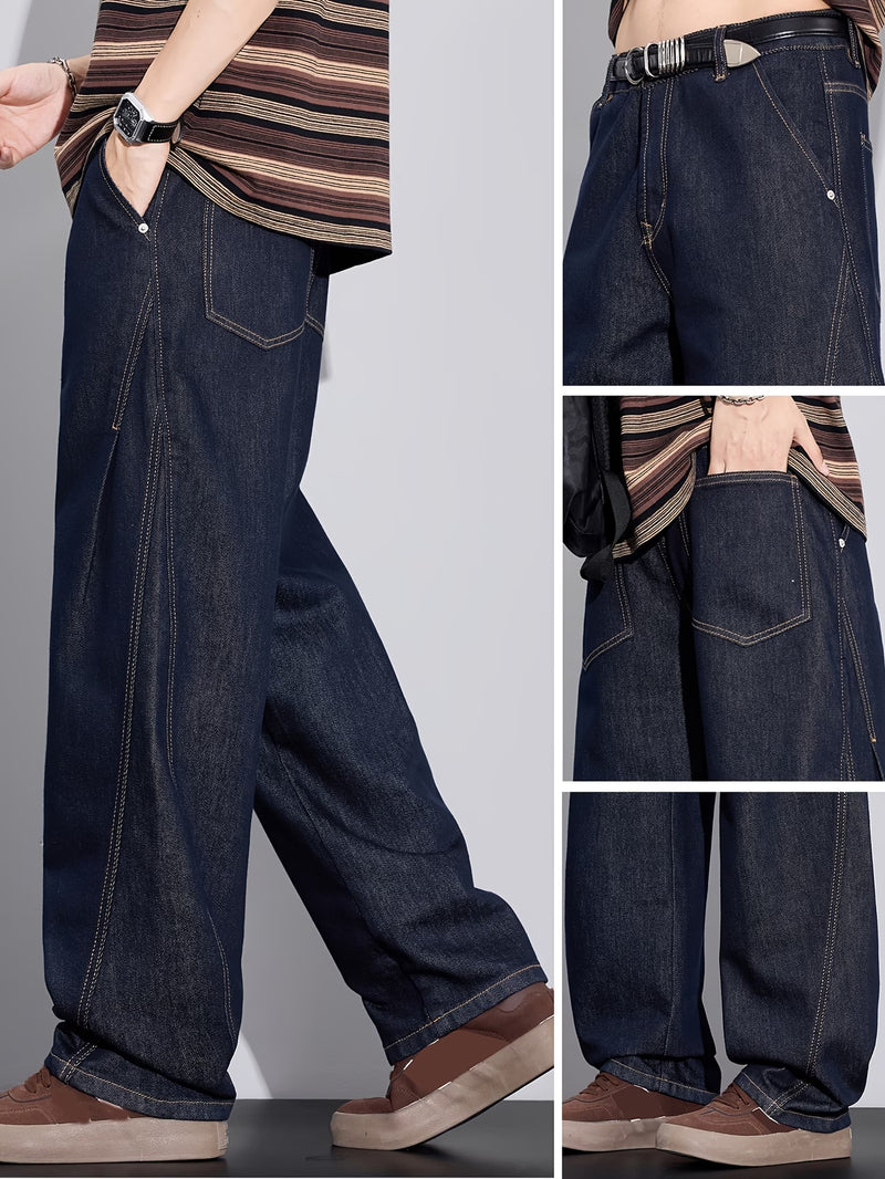 Men'S 3D Tailored Raw Denim Straight Leg Casual Basic Jeans