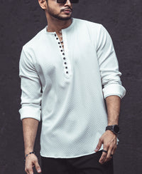 White Textured Kurta Style Shirt