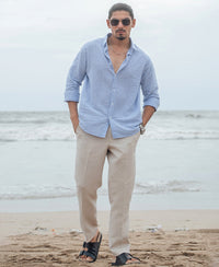 Blue and White Regular fit Striped Full Sleeves Shirt