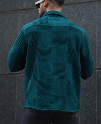 Teal Blue Waffle Structure Regular Fit Full Sleeves Shirt